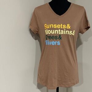 *EASTERN MOUNTAIN SPORTS* Brown Sunsets Mtns Trees Rivers Tee Shirt Size Large